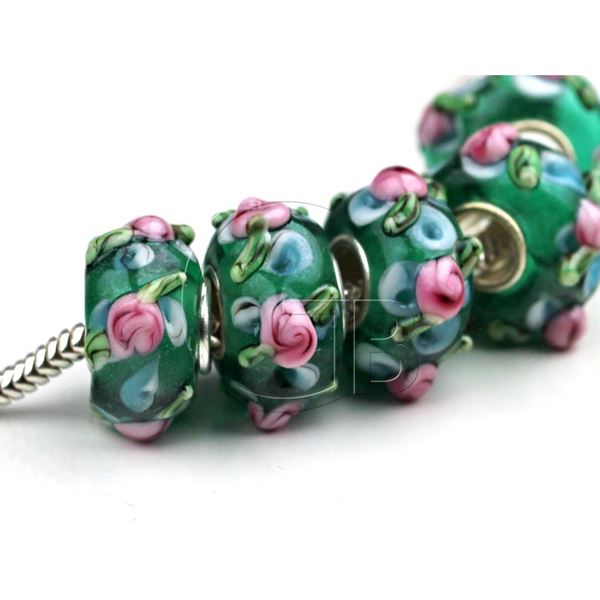 Lampwork beads hole 6 mm Green PDR30