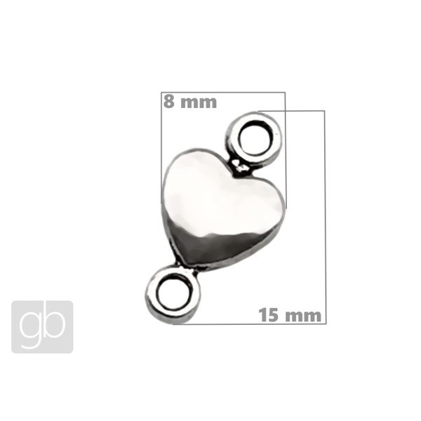 Heart pendant connector 15 x 8 mm Platinum