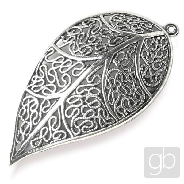 Pendant LEAF Filigree 57 x 31 mm Old silver