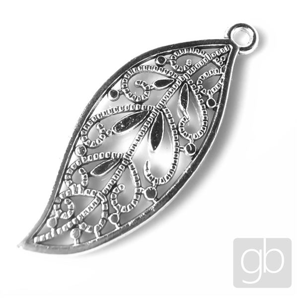 Pendant LEAF Filigree 40x16 mm Old silver