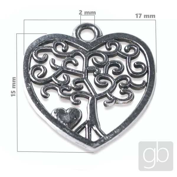 Heart pendant 17 mm Old silver