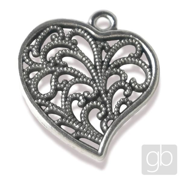 Heart pendant Filigran 19 mm Old silver